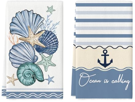Artoid Mode Muschel Anker Ocean is Calling Sommer Küchentücher Geschirrtücher, 42x65 cm Saisonale Ozean Frühling Dekoration Handtücher 2er Set
