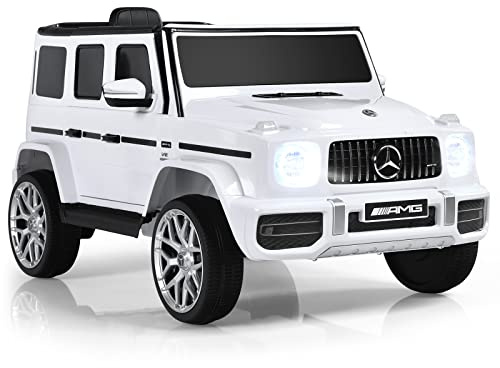 COSTWAY Elbil för barn, elektrisk barnbil med musik och strålkastare, Jeep-bil, 3–5 km/h, inkl. 2,4 G fjärrkontroll, för barn från 3 år (vit)