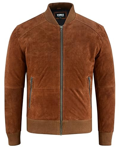 Vance The Leather Company Bomber Veste en daim pour homme 100 % cuir véritable, marron, XXL