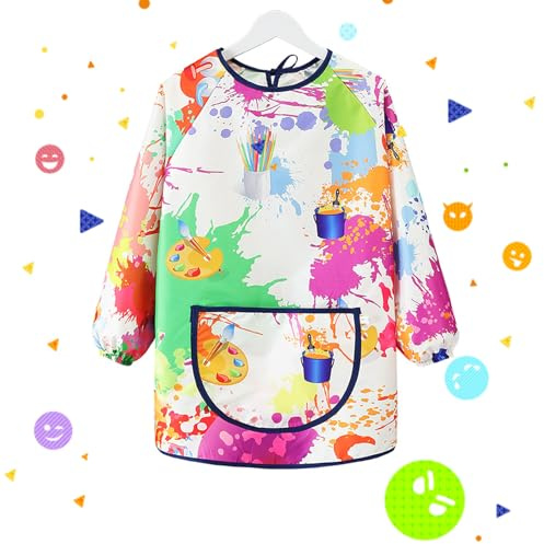 INNAL Tablier Peinture Enfant Manches Longues Blouse Peinture Enfant Imperméable Graffiti Tablier de peintre avec Poche Blouse de peintre Enfants 7-12 ans pour Cuisine Art Filles et Garçons