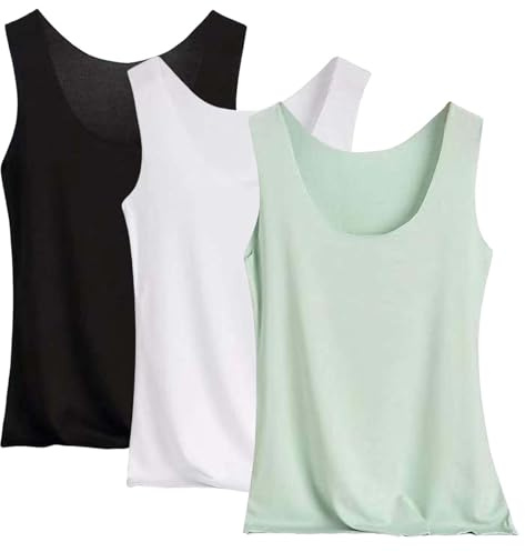Pack de 3 camisetas de tirantes para mujer, sin costuras, de seda fría, ajustadas, elásticas, tallas grandes, deporte, entrenamiento, básica, cómoda, ropa interior, monocolor, camiseta de tirantes