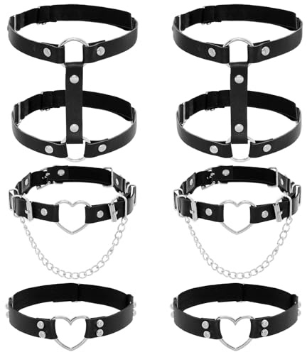 6 Pieces Adjustable Garter Belts Thigh High Heart Shaped Leg Garter Elastic Punk Gothic Adjustable Thigh Ring for Women