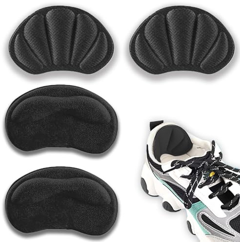 4 Pack Heel Cushion Inserts, Reusable Sport Shoes Self-Adhesive Heel Cushion Anti-Slip for Shoes Too Big, Foot Cushions Pads Shoe Inserts for Women and Men, Shoe Pads (Black)
