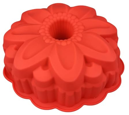 GMMH Gugelhupf Backform aus Silikon in Blumenform (Rot), Silikonbackform Blume Backform, Gugelhupfform, Kuchenform aus Silikon, Form, Silikonform, Brotbackform Obstbodenform Marmorkuchen Rührkuchen