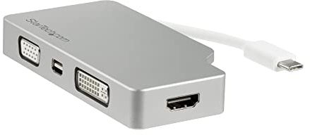 StarTech.com Adaptateur Multiport USB-C avec HDMI/VGA/Mini DisplayPort ou DVI - Convertisseur Moniteur USB Type C vers HDMI 1.4 ou mDP 1.2 (4K) - VGA ou DVI (1080p) - Aluminium Argenté (CDPVGDVHDMDP)