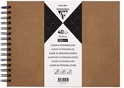 Clairefontaine 95431C - Album spiralny do personalizacji - 40 arkuszy grubego papieru kraftowego 200g/m² - format 27x20 cm - twarda okładka kraft - kreatywne spędzanie wolnego czasu