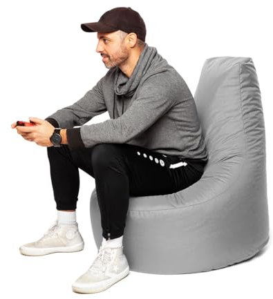 Patchhome Sillón gamer – 2 tamaños – 25 colores XXL – 80 cm de diámetro, 30 cm de altura del asiento, 90 cm de altura, color gris