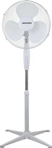 Daewoo Ventilateur sur Pied 40 cm Blanc - Grille Métallique Inclinable, Hauteur Ajustable (max. 125 cm) - Silencieux de Table