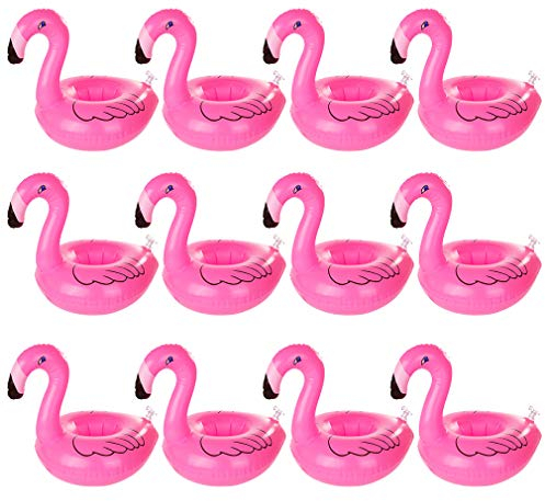 Dsaren 12 Pcs Porte-Boisson Gonflable Flamant Bar Flottant Piscine Jouets Porte Gobelet Flottant pour Hawaïen Plage Piscine Party (Rose)