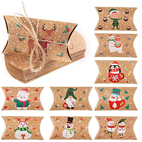 LOKIPA Christmas Small Boxes, 36 Gift Pillow Boxes Candy Jewellery Box for Christmas Party Favor