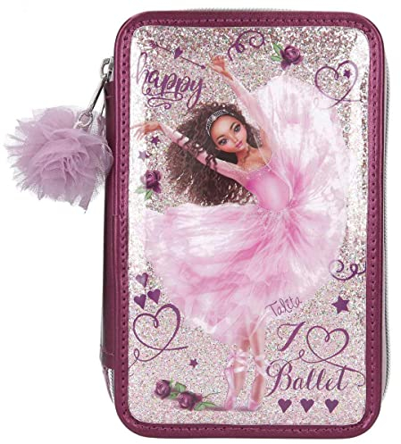 Depesche 11231 TOPModel - Gefüllte 3-fach Federtasche im Ballet Design, rosa Federmappe ca. 7,5 x 12,5 x 20 cm groß, mit Filz- und Buntstiften, Lineal, Schere, Kleber, uvm.