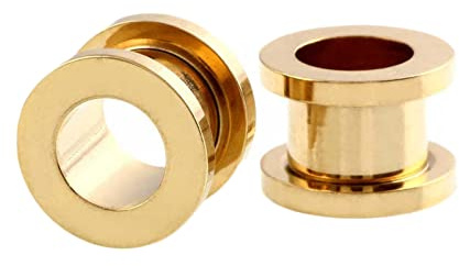 Beydodo 2 Kit Dilatadores Oreja Dilataciones Tunel 5mm,Expansor Oreja Acero Inoxidable Redondo Dilatadores Oreja Hombre Oro