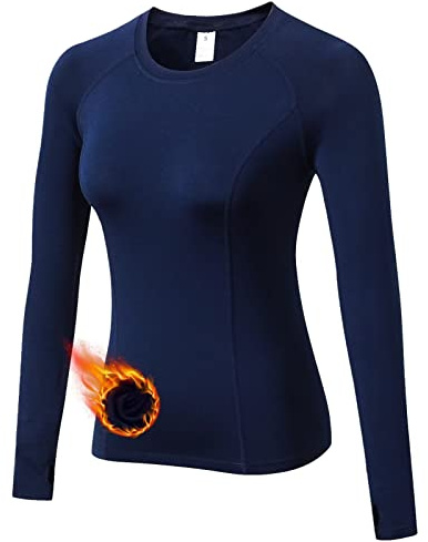 Womens Thermal Tops Long Sleeve Fleece Hiking Ski Base Layer Women Cold Weather Sports Gym Shirts Athletic Ladies Thermal Underwear Tops for Workout Running,Quick Dry Moisture Wicking 5021 Navy M