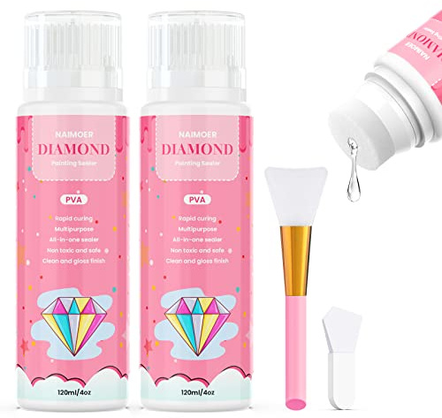 NAIMOER 2Pack Diamond Sealer 240ML with 2Brushes, DIY Art Sealer with Sponge Head, 5D Diamond Painting & Puzzle Accessories