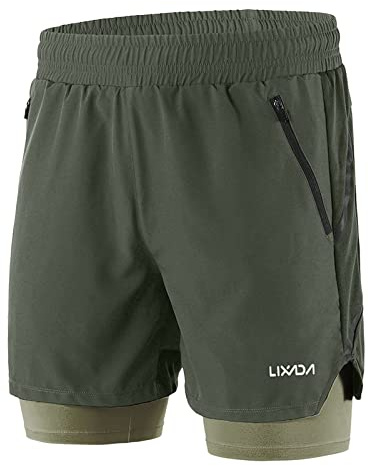 LIXADA Men 2 in 1 Running Shorts Quick Drying Breathable Active Training Exercise Jogging Marathon Cycling Shorts