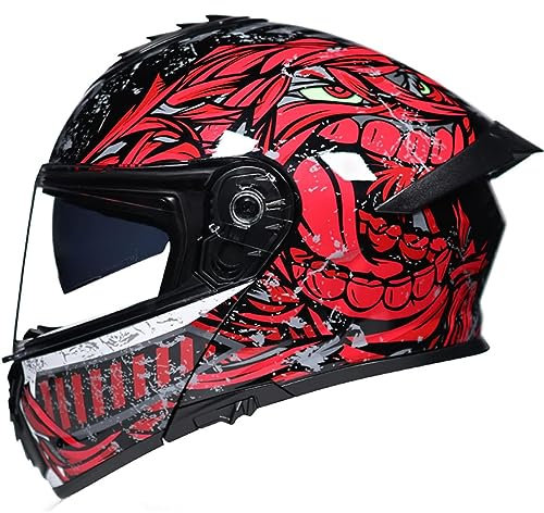 RUYICZB Casque De Moto, Casque De Moto Modulaire Rabattable avec Double Pare-Soleil, Casque Intégral De Course pour Cyclomoteur Approuvé Dot/ECE pour Jeunes Adultes Hommes Femmes,G,XXL