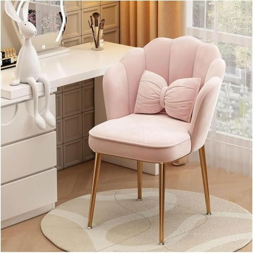 JWSYBD Makeup Shell-Shaped Chair - Fashionable and Functional Coffee Chair for Living Room/Bedroom/Office - Velvet Upholstered With Petal-Shaped Metal Feet (Pink)