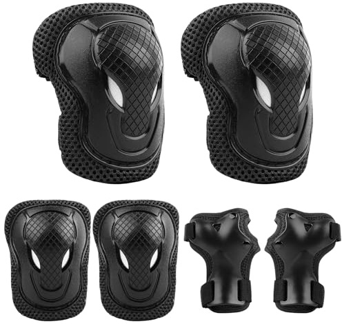 ValueTalks Kids/Youth Knee and Elbow Pads Set,Knee Pads for Kids Adjustable Protective Gear Set for Roller Skates Skateboard Scooter Inline Skating Cycling Bike Riding (Black, M)
