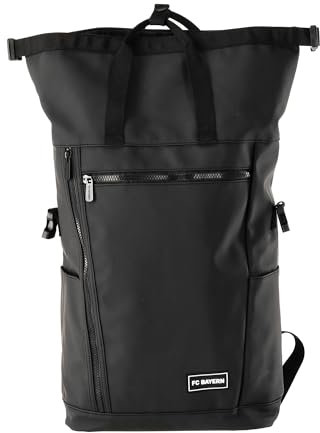 FC Bayern München Rucksack Rolltop Schwarz I Fußball I Schule I Sport I 43 x 27/37 x 15 cm