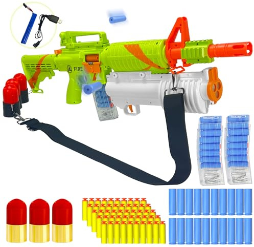 ZONZTER Toy Gun, Electric Soft Bullet M16 Models Foam Blasters, Shell Ejecting Toy Gun, 3 Grenade Bullets Auto/Manual Modes, Elastic Band with Grenade Launcher - Green