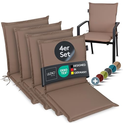 LILENO HOME Gartenstuhl Auflagen [4er Set - Niedriglehner] in Taupe - Bequeme Liegen als Sitzauflagen für Gartenmöbel - Stuhlkissen für Gartenstühle und Klappstühle MIA