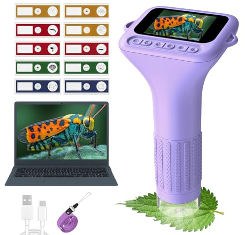 USCAMEL Digital Microscope for Kids 5-7: 1000x Kids Handheld Microscope with Screen 2 inch Pocket miniscope with Slides Kit - for Children Toddler Student Nature Explorers Educational Toy(Purple)