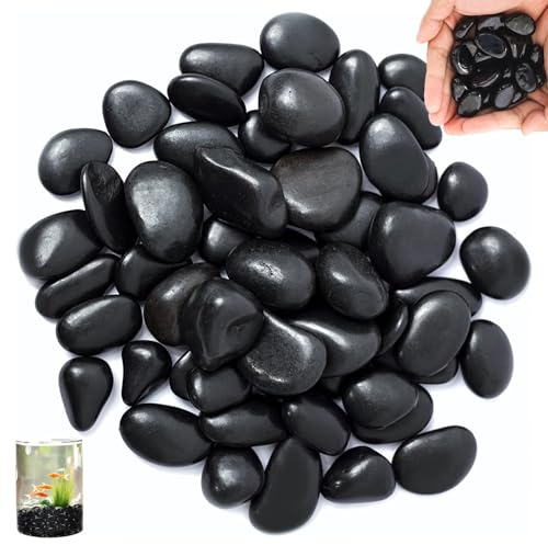 OUTALIZ Ciottoli, Ciottoli da Giardino, Pietre di Fiume per Piante, Sassolini Decorative Lucidate, per la Cura del Paesaggio, L'artigianato, Giardino, i Progetti Artistici 2-4 cm, 1 kg(Nero)