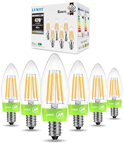 LVWIT Bombillas LED E14 Luz cálida 2700K,Bombilla LED de Filamento C35 Estilo Vintage,2,2W Equivalente a 40W,470 LM,Bombillas de filamento Clase A Ultraeficientes,Ahorro Energético,No Regulable,6U