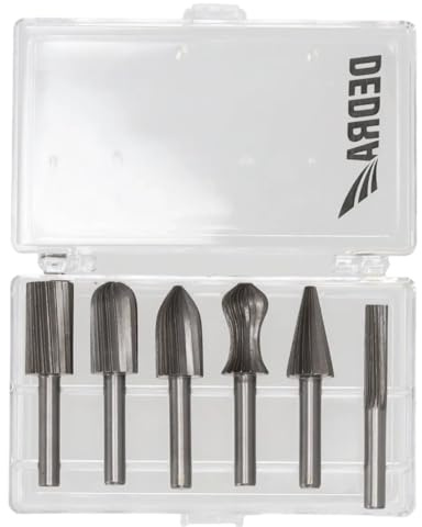 DEDRA Hartmetall Frässtifte-Set mit 6 HSS-Schaftfräsern für Aluminium, Nichteisenmetalle, Kunststoff und Holz, Schaftdurchmesser 6 mm, geeignet für Geradschleifer