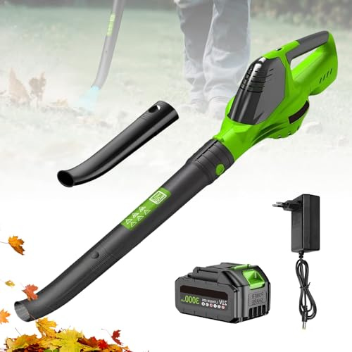 21 V soffiatore a batteria, soffiatore a foglie, soffiatore senza fili con batteria e caricatore 60 m/s 18,000r/min/5 velocità/portatile per giardino, cortile, foglia, neve (1 batteria)
