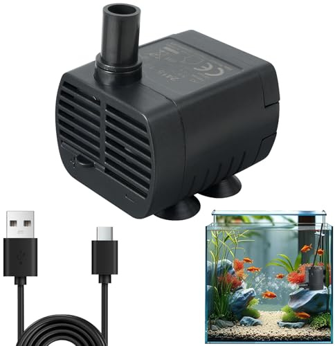 Mini Pompe a eau (200L/H Réglable, 1-3W) Ultra Silencieuse Pompe Aquarium avec 1,5 m USB-câble, Pompe Fontaine a eau chat pour Aquarium, Hydroponique, Étang Fontaine