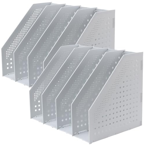 CHUENKUK 2 Stück 33,3 x 25,5 x 24,3cm Hellgrau Faltbarer Stehsammler, Zeitschriftenhalter Kunststoff mit 4 Fächer, Schreibtisch Organizer für Schreibtisch, Bücherregal und Racks