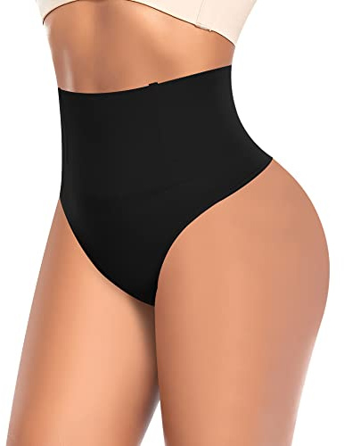 YARRCO Tummy Control Thong Shapewear for Women High Waist Control Knickers Tummy Tucking Thong Knickers Slimming Pants Shaping Underwear Seamless Butt Lifter Panties Body Shaper (Black,L)