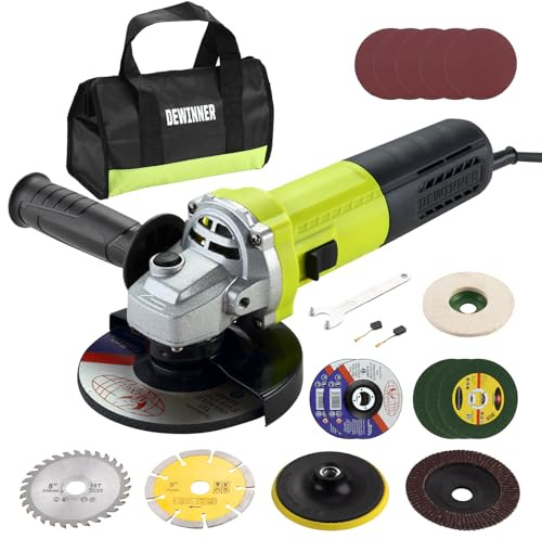 DEWINNER Angle Grinder Power Tool 1000W 2000-12000 RPM with 20 Accessorie,125mm Corded Angle Grinder with Canvas Handbag, Used for Cutting and Grinding, Polishing, Metal, Wood, Ceramic, Stone