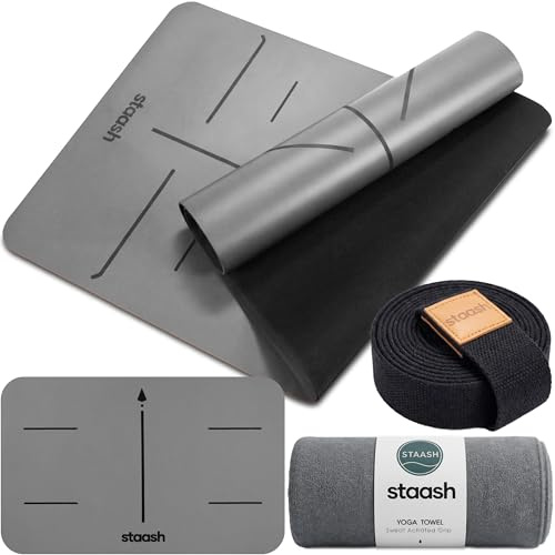 STAASH Set di tappetini da yoga premium – antiscivolo in PU e gomma naturale (4,5 mm) – Include asciugamano da yoga, cinghia e ginocchiera – extra largo e lungo – durevole e qualità da studio per uomo