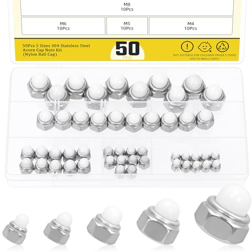 Mardatt 50pcs M4 M5 M6 M8 M10 Acorn Cap Nuts, Nylon Protection Caps Dome Bolt Nut, Acorn Hex Cap Dome Head Nuts, Semicircle Insert Lock Nut Self-Locking for Furniture Automotive Marine Hardware