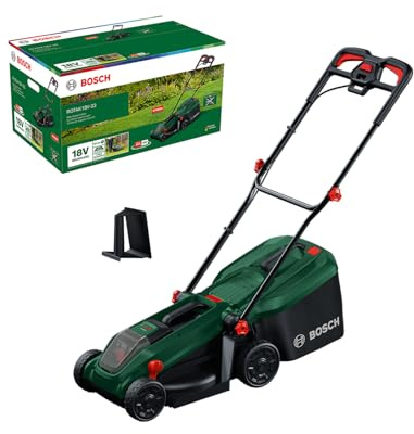 Bosch Rasaerba a batteria ROTAK18V-32 (larghezza di taglio: 32 cm, altezza di taglio: 25-65 mm, sacco raccoglierba in tessuto da 35 l, tappo per pacciame, senza batteria)