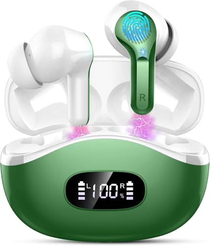 Écouteurs Bluetooth Sans Fil, Ecouteurs sans Fil 5.3, Casque Bluetooth Micro Anti-Bruit, Écouteurs Stéréo Hi-Fi, 48H Oreillette Bluetooth Contrôle Tactile, Étanche IP7 Sport Pour iOS/Android, vert