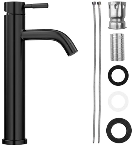 Ravytha Grifo Lavabo Monomando con Mangueras 60cm, Grifo Baño Control de Agua Fría y Caliente, Griferia Baño con Núcleo de Válvula de Cerámica para Lavabos, Cocinas, WC y Hoteles(Acero Inoxidable)