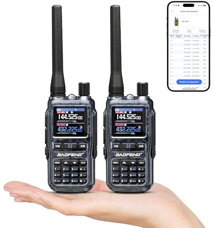 BAOFENG GT-5R Mini Dubbelbands Handhållen Amatörradio, UHF VHF Walkie Talkie, Trådlös App-programmering, Dubbel PTT, USB-C Laddning, 999CH, Airband/FM Mottagare, Grått(2-pack)