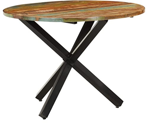 Pyvara Matbord runt 100 x 75 cm av massivt gammalt trä med pulverlackerad stålram, stabilt köksbord för matsal och vardagsrum, unik trädesign, handgjort, hållbart