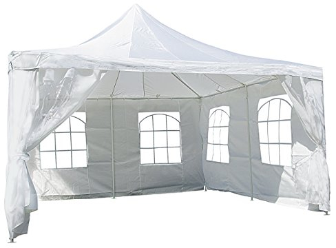 Nexos Hochwertiges Festzelt Partyzelt Pavillon 4 x 4 m weiß mit Seitenteilen für Garten Terrasse Feier Markt als Unterstand Plane wasserdicht PE Dach 250 g/m² beschichtete Stahlrohre