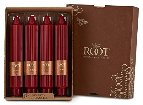 Root Candles Unscented Dinner Candles Premium Beeswax Blend Boxed Candle Set, 7-Inch Tall, Garnet, 4-Count