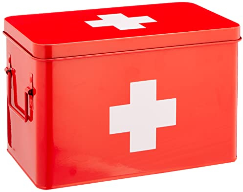 Zeller 18116 Medizinbox, Metall, rot, ca. 32 x 19,5 x 20 cm, Erste-Hilfe-Kasten, Arznei-Aufbewahrung, Hausapotheke