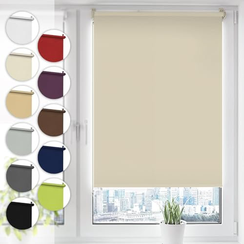 Verdunkelungsrollo Klemmfix ohne Bohren 75cm x 210cm Creme Verdunklungsrollo Fensterrollo Rollo Seitenzugrollo Klemmrollo für Fenster & Tür