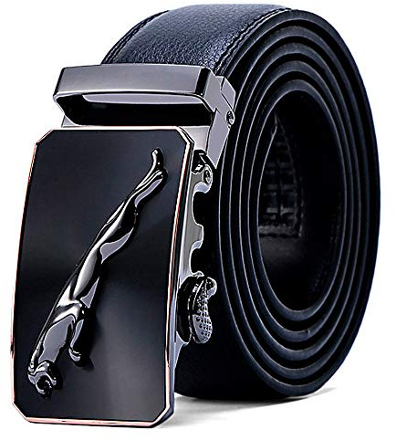 Dante Mens Belt Genuine Leather Ratchet Belts for Men, Stylish Jaguar Metal Buckles Sliding Automatic Waist Belt Business Dress Suits Casual Jeans for Boys/Fathers Gift, 35mm Wide