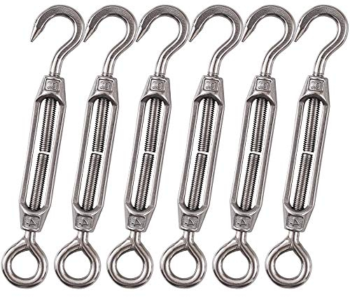 Cozihom, M4 Hook & Eye, C to O Turnbuckle 304 Stainless Steel, Hardware Kit for Wire Rope Tension, for Sun Shade, Tent Installation, Anti-Rust, 6 Packs
