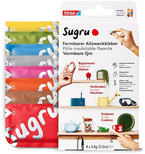 Sugru by tesa - Formbarer Allzweckkleber, 8er-Pack, 8 x 3,5 g, Multicolor - vielseitige Klebeknete - zum Dekorieren, Kleben, Reparieren und für kreative DIY-Anwendungen