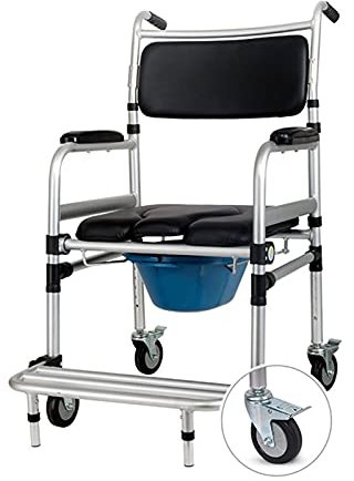 HJGHY Toilettenrollstuhl, Nachtstuhl Wc Mit Rollen Toilettenstuhl Toilettenstühle Höhenverstellbar für Ältere und Behinderte Pflege Pflege Toilettenrollstuhl