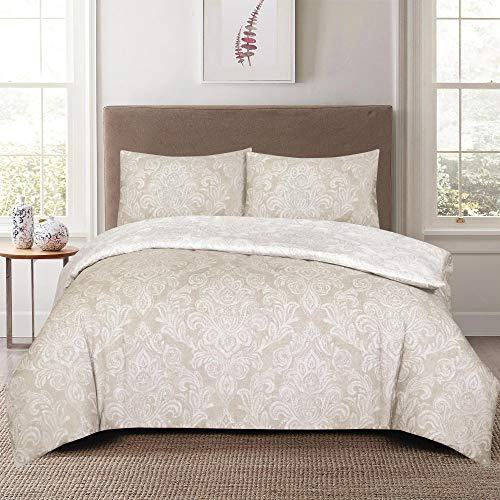Prime Linens Parure de lit 4 pièces en Polyester-Coton avec Housse de Couette et taies d'oreiller et Drap-Housse supplémentaire Inclus, Facile d'entretien (Beige, King 4 pièces)